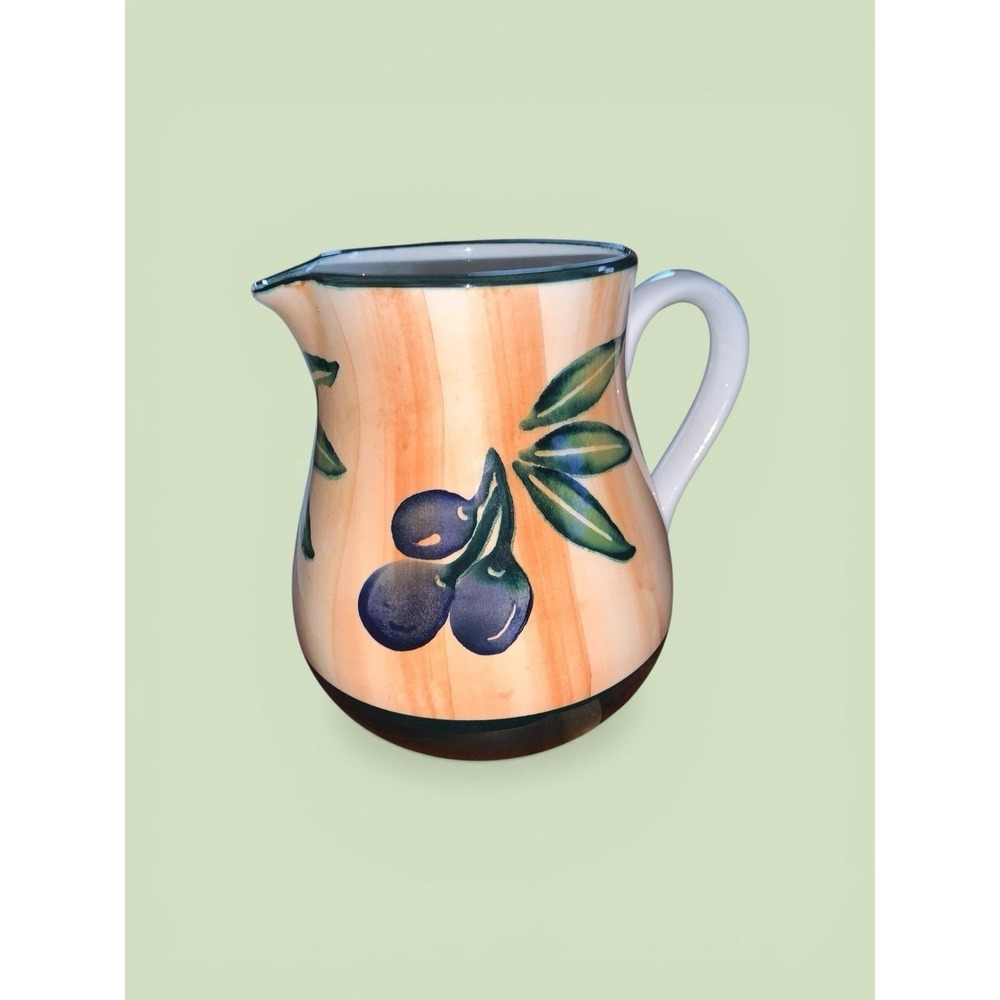 Vintage Hand Painted Olive Pitcher Rustic Italy 2000 Discontinued Lovely 8 "